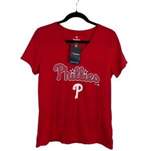 NWT - Fanatics Women's Philadelphia Phillies MLB Red V-Neck T-Shirt - Size Small